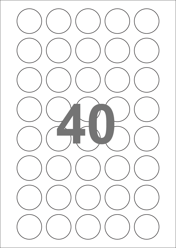 A4-Ø30, 40 Udstansede etiketter/ark, Ø30 mm, mat, 100 ark